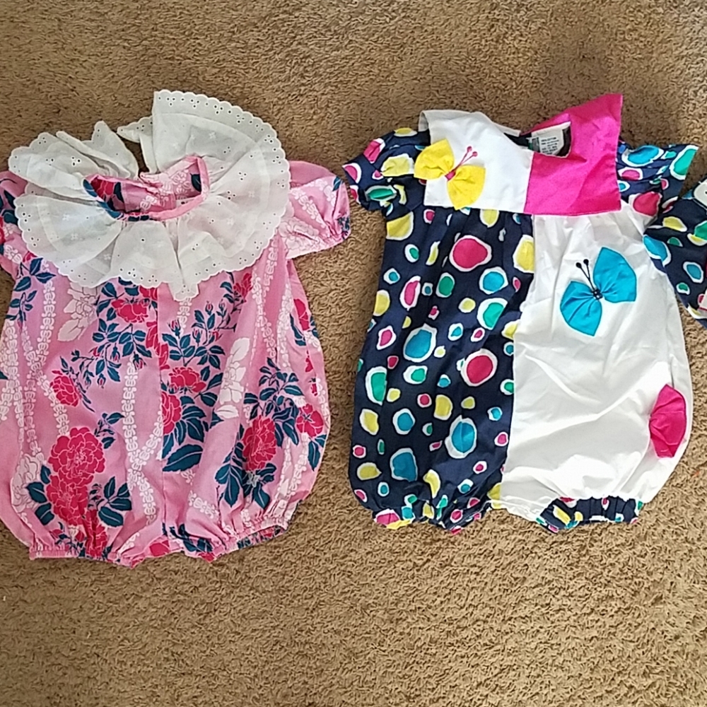 Vintage 2  Bubble Easter Rompers & Hat & Hawaiian & Butterflies 12 months Mon